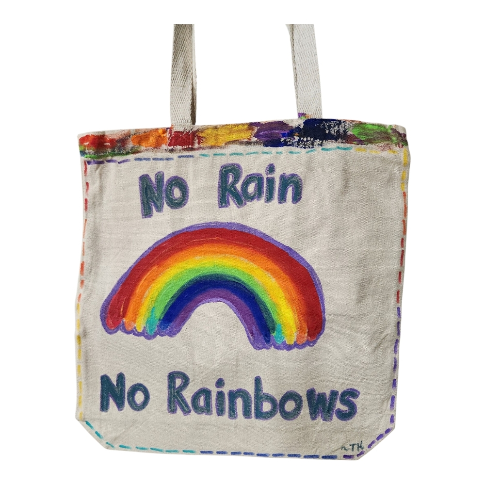 Hand Painted Rainbow Tote Bag  Sturdy Canvas 16 X 15